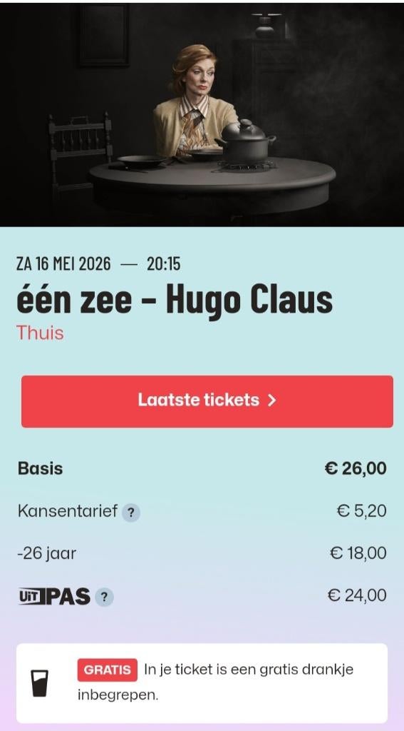 Ticket hugo claus één zee, Tickets en Kaartjes, Eén persoon