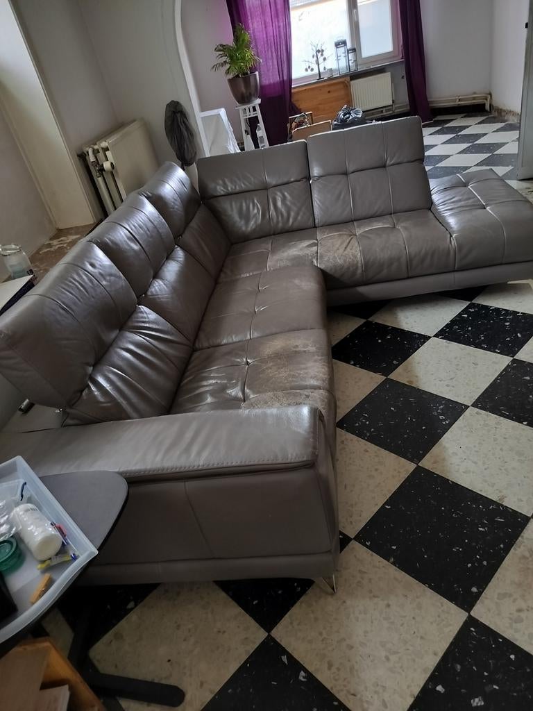 Grijze lederen zetel, Huis en Inrichting, Ophalen