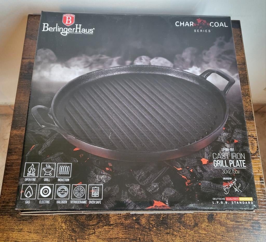 Gietijzeren Grill plaat 30cm x 2,15cm *Nieuw*, Huis en Inrichting, Keuken | Potten en Pannen, Ophalen of Verzenden, Nieuw