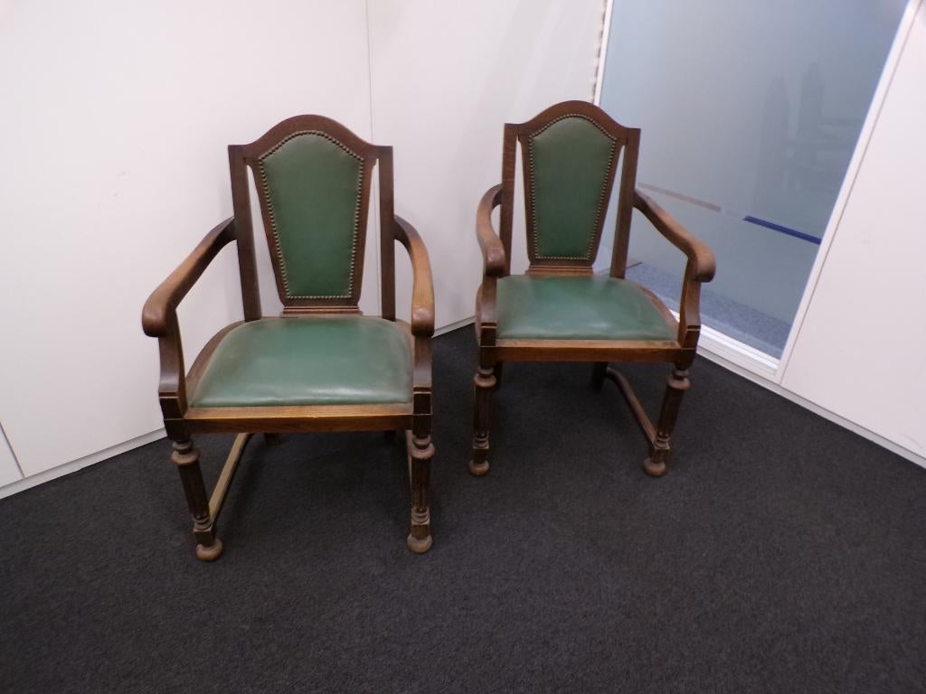 2 Antieke stoelen, Maison & Meubles, Chaises de bureau, Enlèvement, Utilisé, Vert, Chaise boule