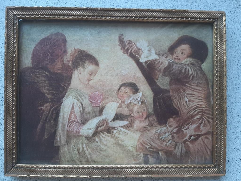 Reproduction vintage ancienne dans un cadre doré gaufré 40', Enlèvement ou Envoi, Utilisé