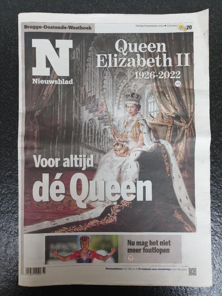 Het Nieuwsblad - Queen Elizabeth II - 1926-2022, Boeken, Tijdschriften en Kranten, Verzenden, Zo goed als nieuw, Krant