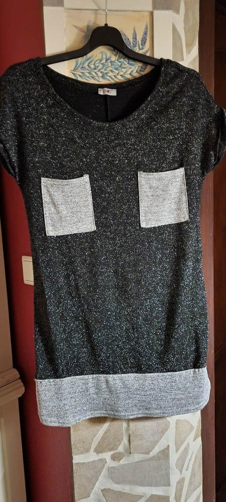 Jolie tunique de fête, toute pétillante de mille effet argen, Taille 38/40 (M), Comme neuf, EROS, Noir