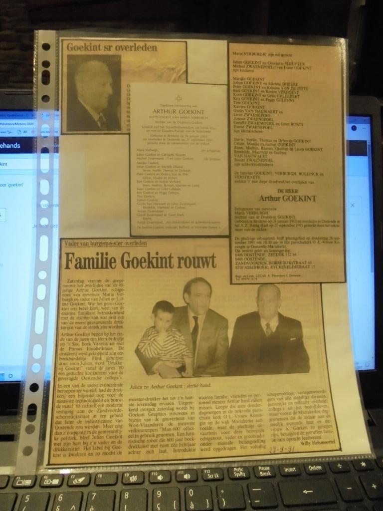 dp arthur Goekint, Enlèvement ou Envoi, Image pieuse