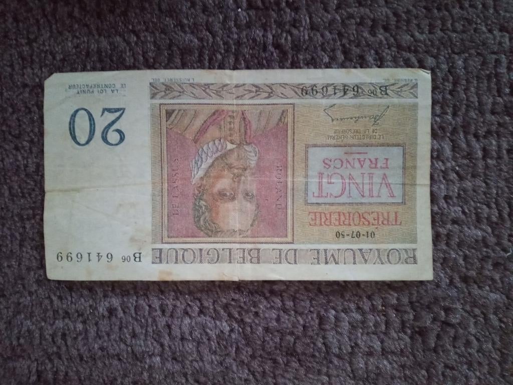 20frank. 1/7/1950, Ophalen of Verzenden