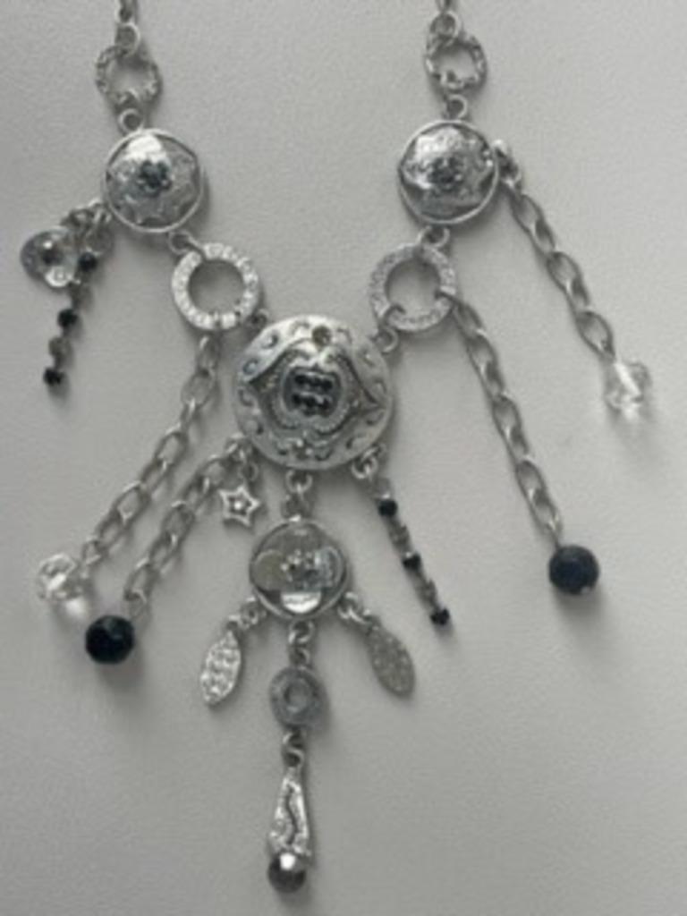 Halsketting metalen/zwarte steentjes/parels/nieuw, Ophalen, Nieuw
