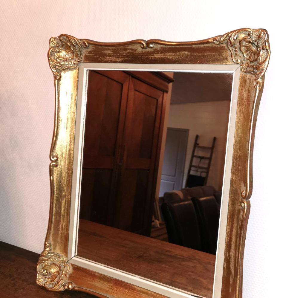 miroir baroque ancien avec cadre doré 58 x 49, Enlèvement ou Envoi, Rectangulaire, 50 à 100 cm, Moins de 100 cm