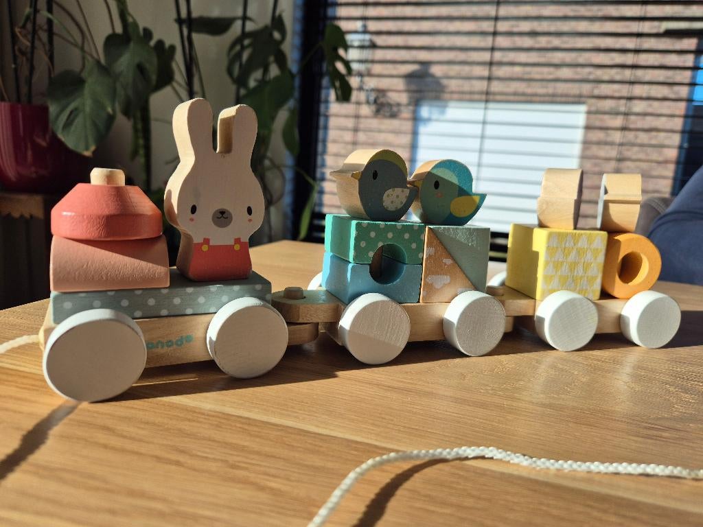 Janod Pure Houten Trein + Dieren Originele Doos Nieuwstaat, Ophalen, Zo goed als nieuw, Duw- of Trekspeelgoed