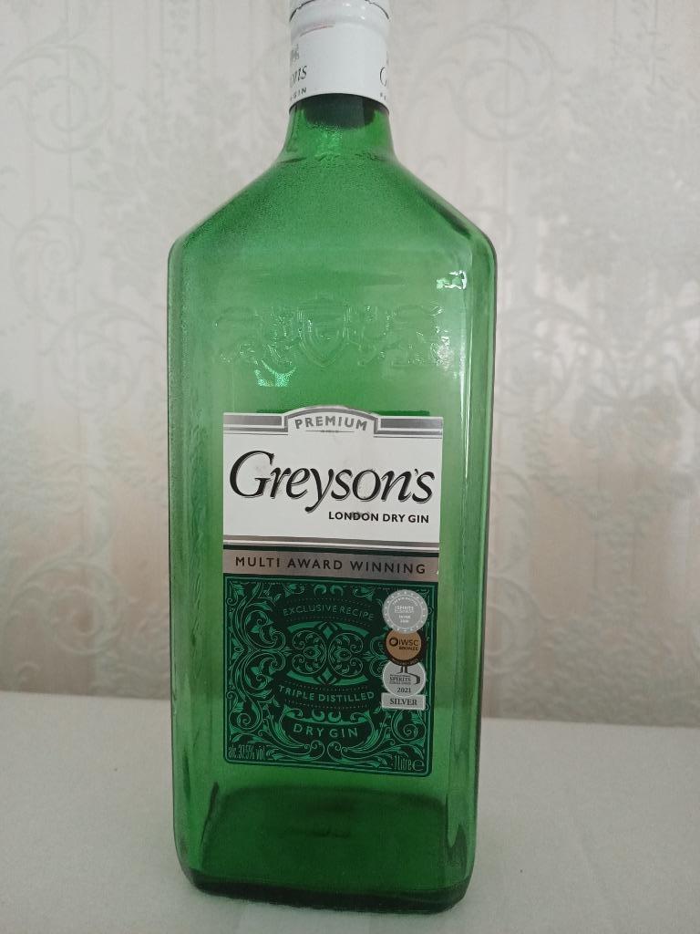 Lege Fles Greyson 's Premium London Gin 37.5% vol 1 Liter, Ophalen of Verzenden, Gebruikt, Verpakking