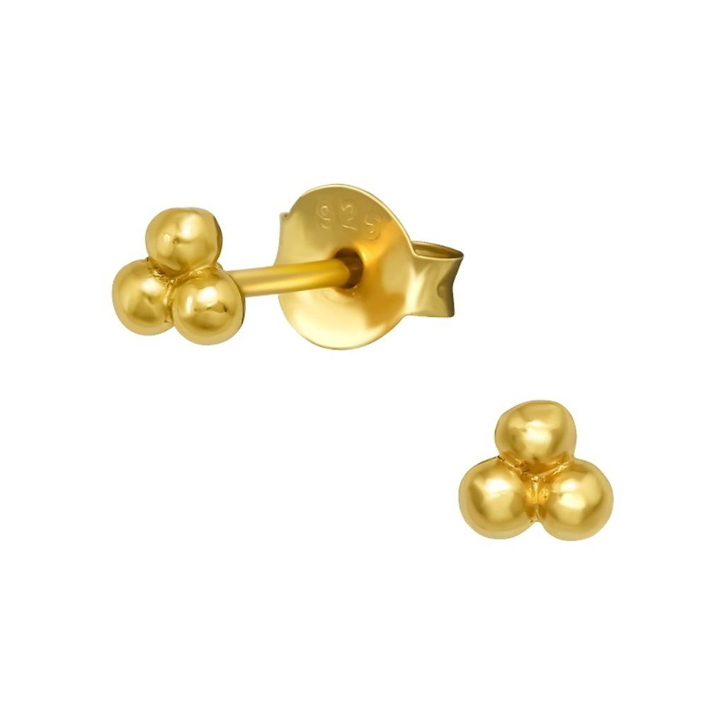 Boucles d'oreilles en argent plaqué or avec trois boules, Enlèvement ou Envoi, Or, Argent, Neuf