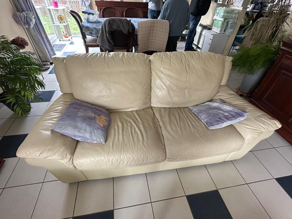 Salon en cuir beige, Maison & Meubles, Canapés | Salons, Enlèvement, Utilisé, Cuir