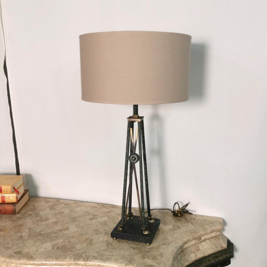 Grote ijzeren staande lamp met taupe kap H 78cm B 40cm, Ophalen of Verzenden, Zo goed als nieuw