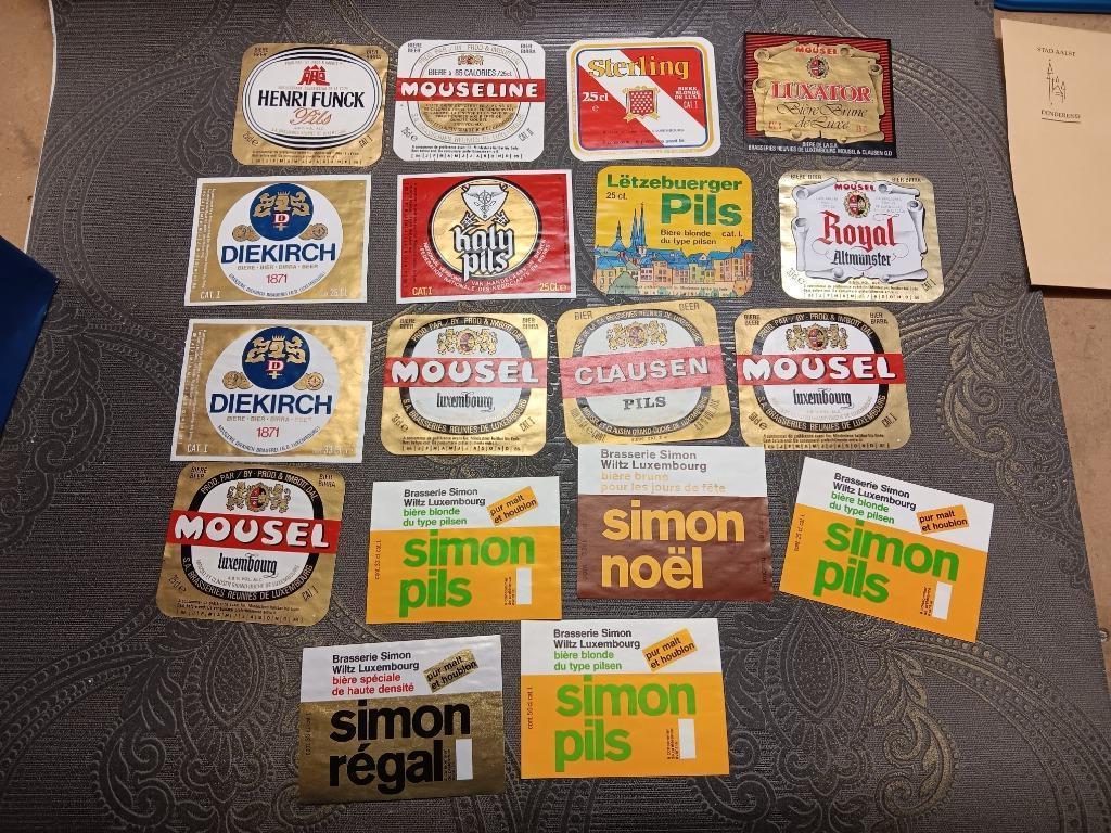 18 étiquettes de bière luxembourgeoise Simon/Clausen/Henri F, Enlèvement ou Envoi, Utilisé, Autres types