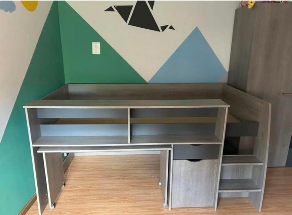 Hoogslaper met bureau en kleerkast, Enfants & Bébés, Chambre d'enfant | Lits superposés & Lits mezzanines, Comme neuf, Lit mezzanine