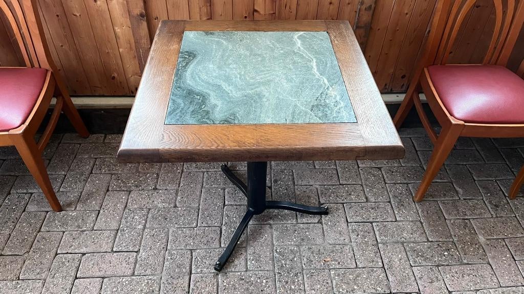 Houten tafels met natuursteen blad, Huis en Inrichting, Ophalen, Gebruikt, Vierkant, Hout