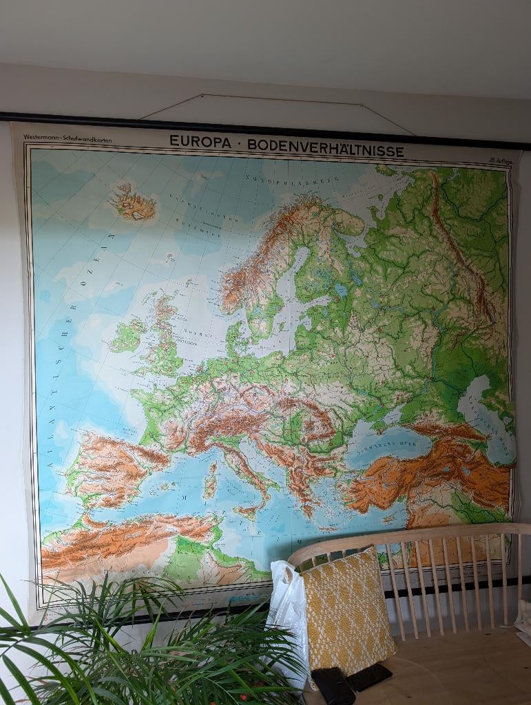 Wandkaart - Europa, Antiek en Kunst, Antiek | Schoolplaten, Ophalen, Aardrijkskunde