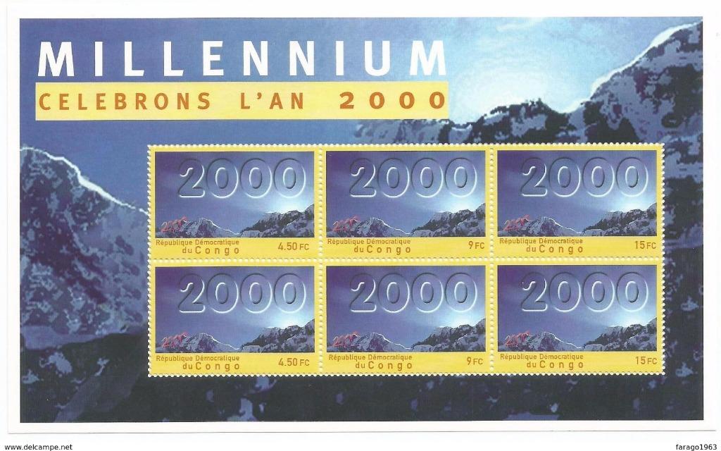 T007 rdc congo millennium blaadje celebrons l'an 2000 getand, Postzegels en Munten, Ophalen of Verzenden, Overige landen, Postfris