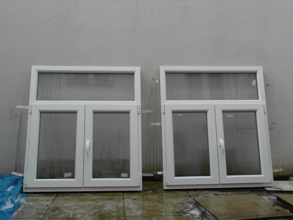 2 Witte PVC Dubbeldraaikip ramen B1100 x H1250mm, Ophalen, Gevelraam of Ruit, Gebruikt, 80 tot 120 cm