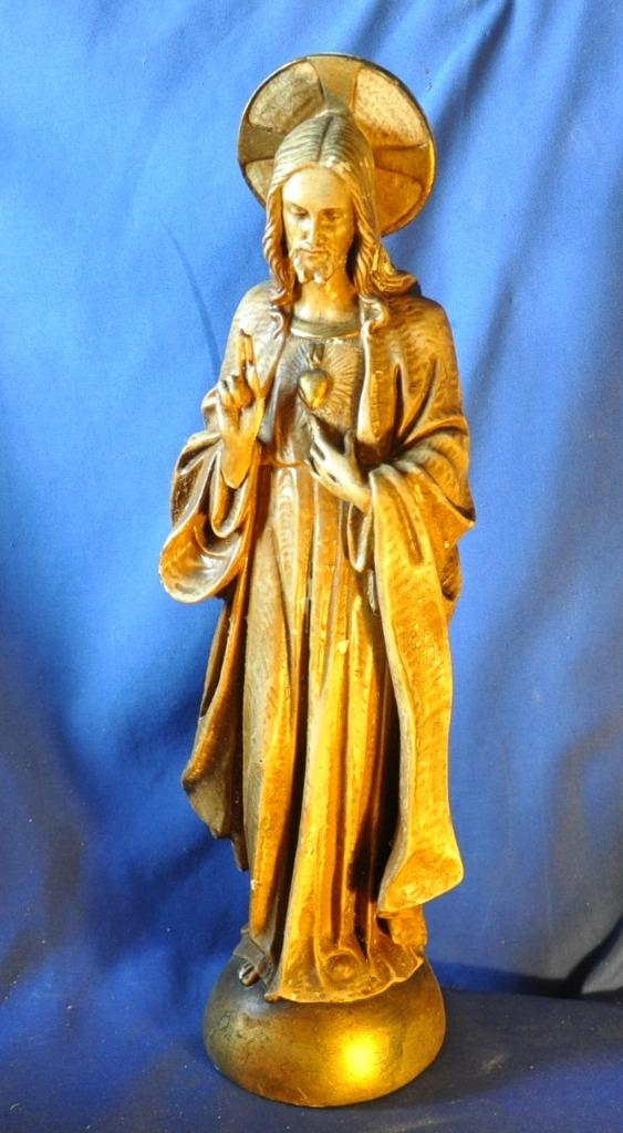 grande statue christ au sacré coeur auréole en platre 45 cm, Antiek en Kunst, Antiek | Religieuze voorwerpen, Ophalen of Verzenden