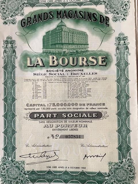Grands magasins de la bourse aandeel 1944, Enlèvement, 1920 à 1950, Action
