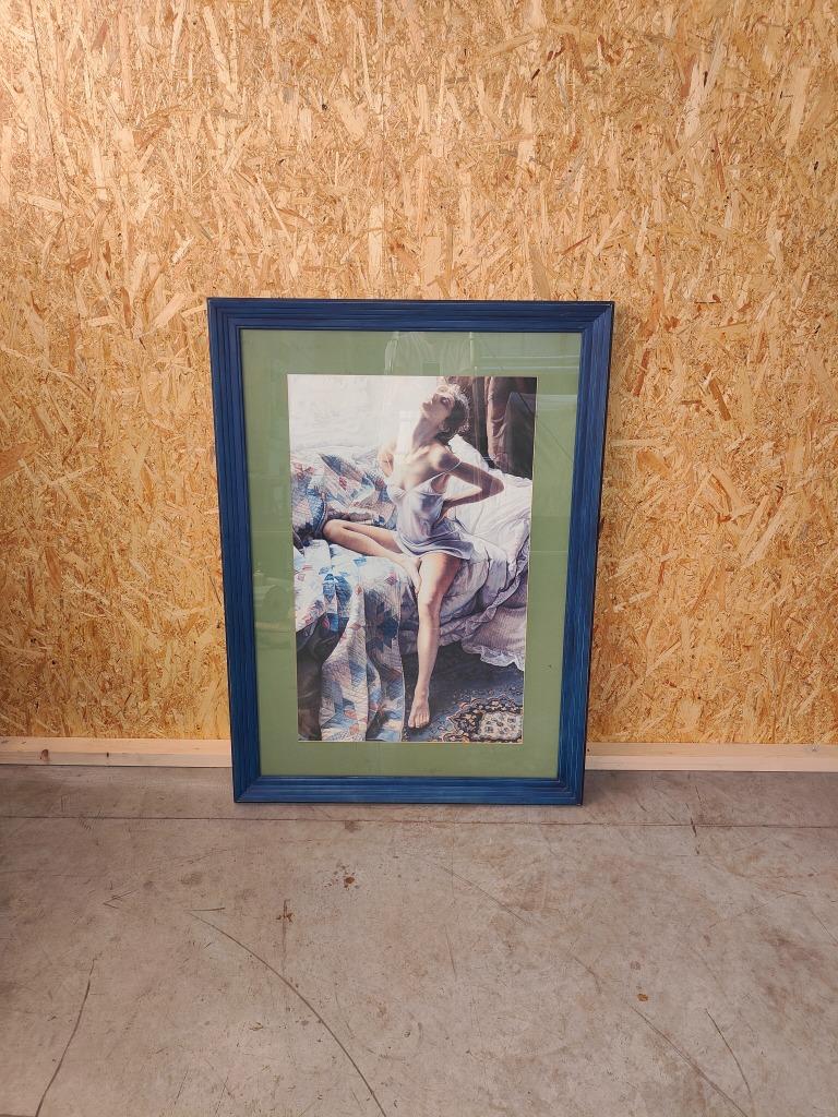 Genummerde Kunstdruk – Vrouwelijk Naakt – Blauw Gelijst, Huis en Inrichting, Gebruikt, Warandestraat 51, Nazareth, Print, Info@keukiesshop.com