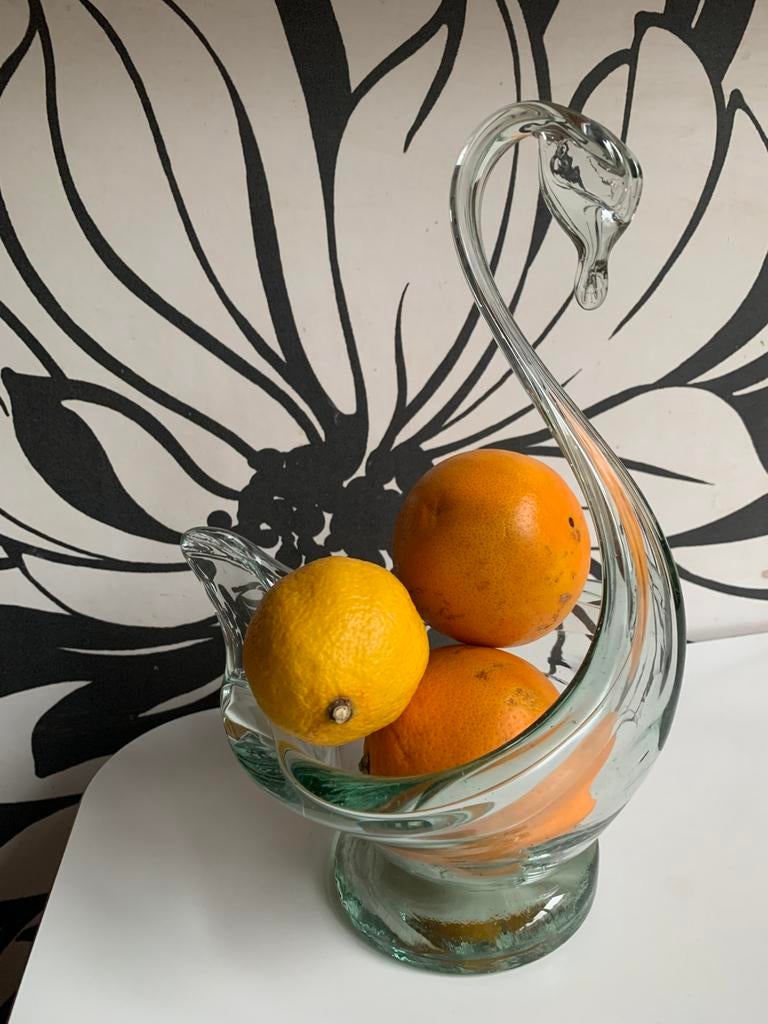 Bol vintage en verre Swan soufflé à la main, Enlèvement ou Envoi, Comme neuf, Verre, Balance