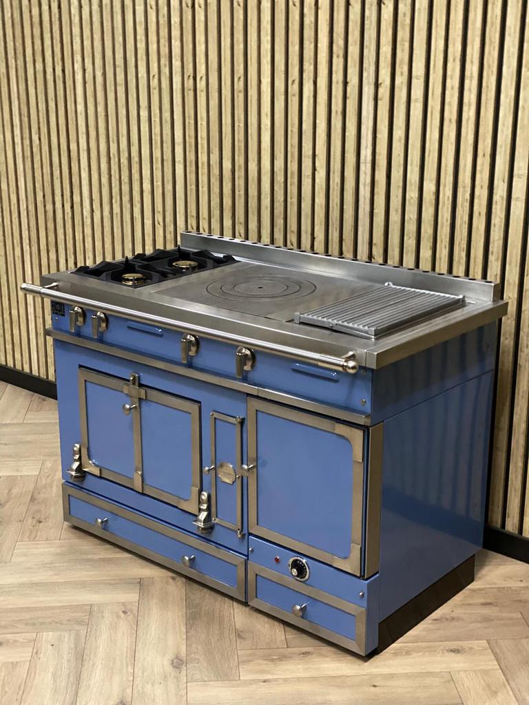 Exclusief Fornuis La Cornue Babyblauw 120cm + Warmhoudkast, Ophalen of Verzenden, Grill, Gas