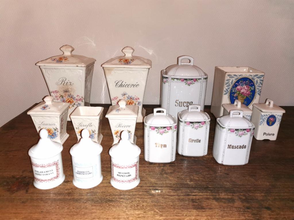 collectie antieke porseleinen voorraad potten met deksels, Antiek en Kunst, Antiek | Keukengerei, Ophalen of Verzenden