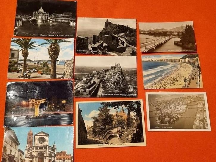 10 postkaarten ann'20'50'60 San Marino Italië Brazilië Zwits, Ophalen of Verzenden, 1940 tot 1960, Gelopen