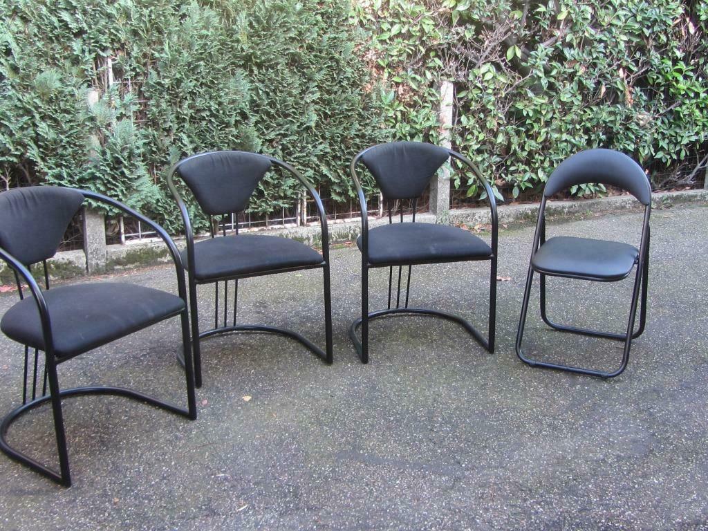 4 Stoelen in metaal, Enlèvement, Utilisé, Noir, Métal