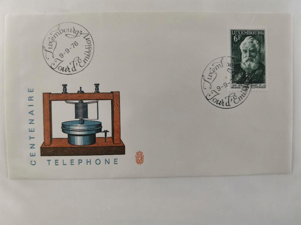Luxemburg 1976 - FDC - antieke telefoon, A. Graham Bell, Ophalen of Verzenden, Luxemburg, Gestempeld