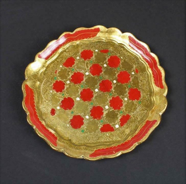 vintage rood-goud Venetiaans dienblad, Antiek en Kunst