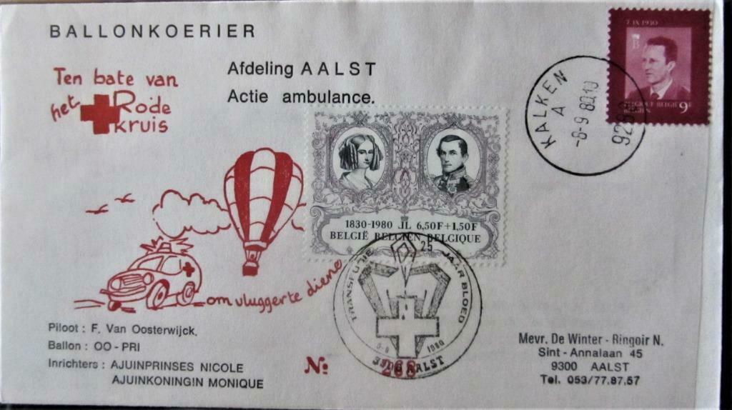BALLONPOST- BELGIË- AALST-KALKEN, Postzegels en Munten, Ophalen of Verzenden, Gestempeld, Overige thema's