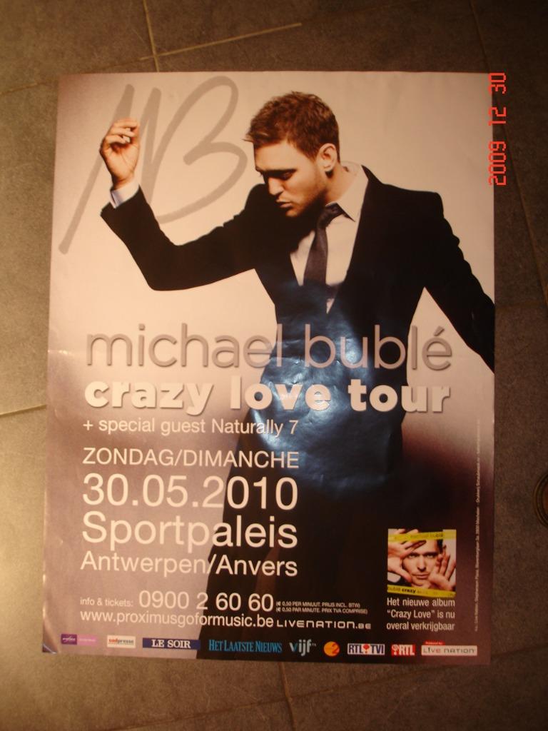 Michael Bublé - affiche 80x60 cm - 2010, Collections, Enlèvement ou Envoi, Rectangulaire vertical, A1 jusqu'à A3, Musique