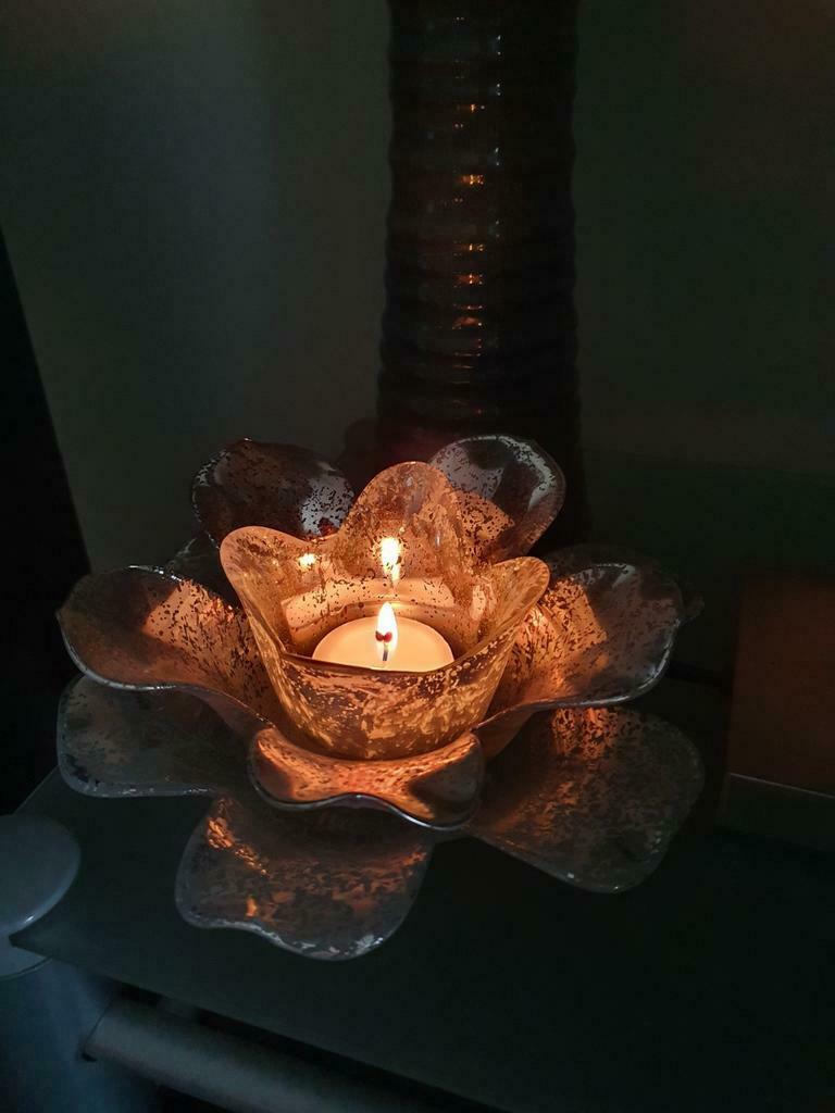 Prachtige glazen theelichthouder, Enlèvement, Comme neuf, Chandelier, Moins de 25 cm