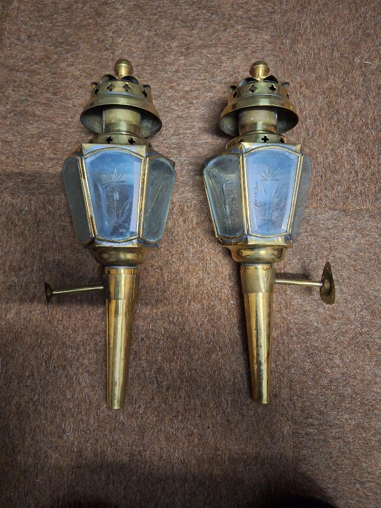 antieke koperen koets- of rijtuiglantaarn, Ophalen of Verzenden, Koper