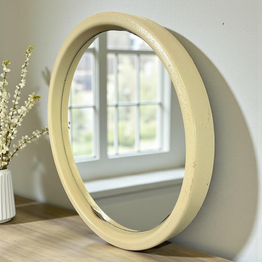 vintage witte ronde spiegel / spiegel, Antiek en Kunst, Ophalen of Verzenden