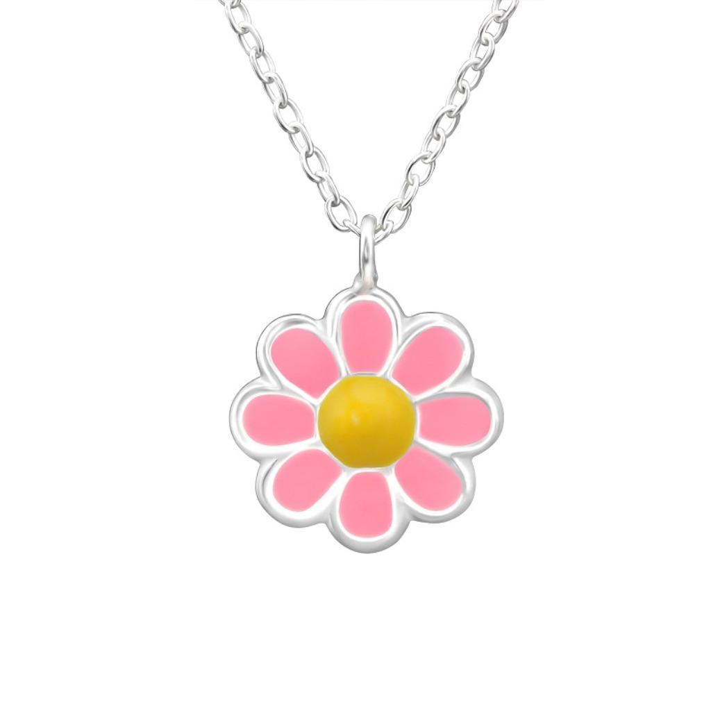 Kids ketting bloem 925 sterling zilver & epoxy, Ophalen of Verzenden, Nieuw, Ketting