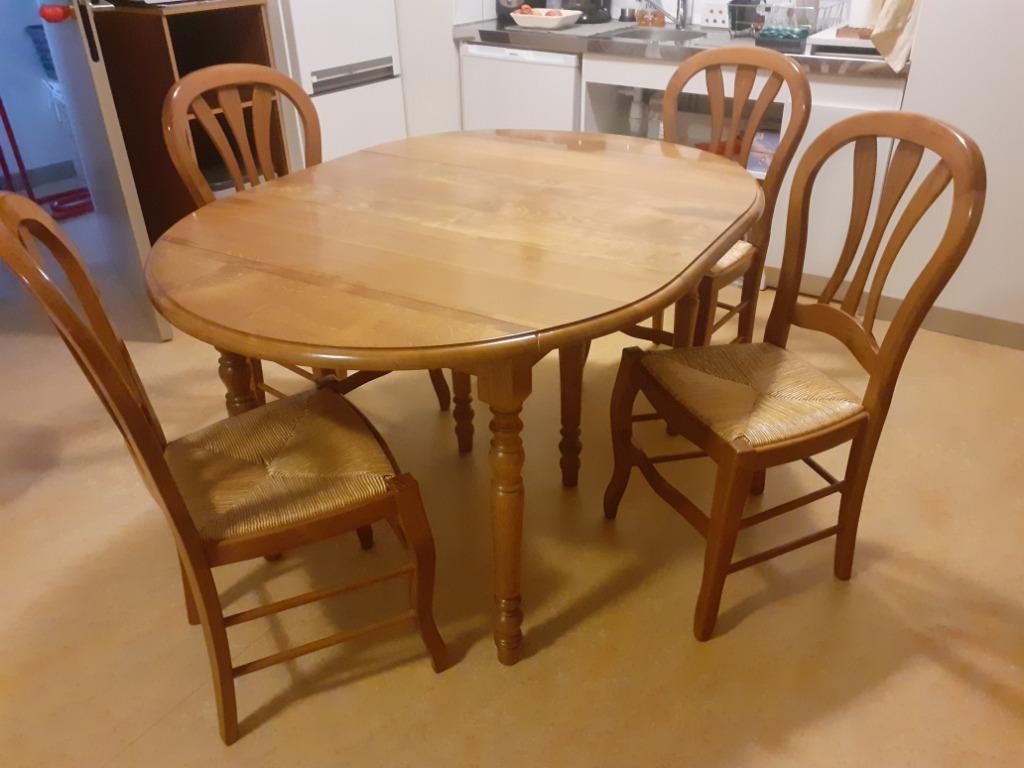 Table en chêne  + 4 chaises, 100 à 150 cm, Comme neuf, Enlèvement, Chêne