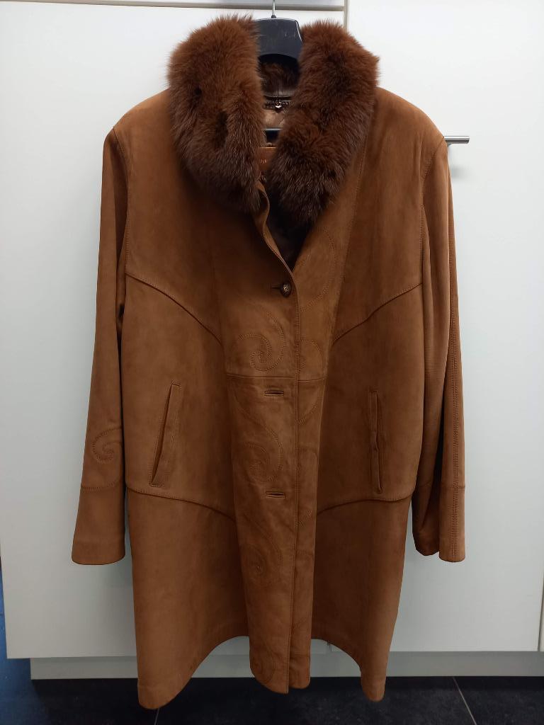Lederen damesmantel in Alcantara, Kleding | Dames, Ophalen, Pelsland, Bruin, Maat 46/48 (XL) of groter