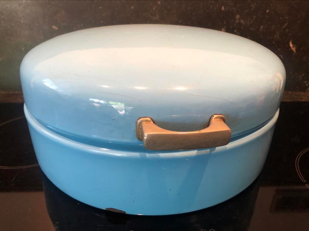 vintage retro broodtrommel of taarttrommel emaille BLUE, Ophalen of Verzenden
