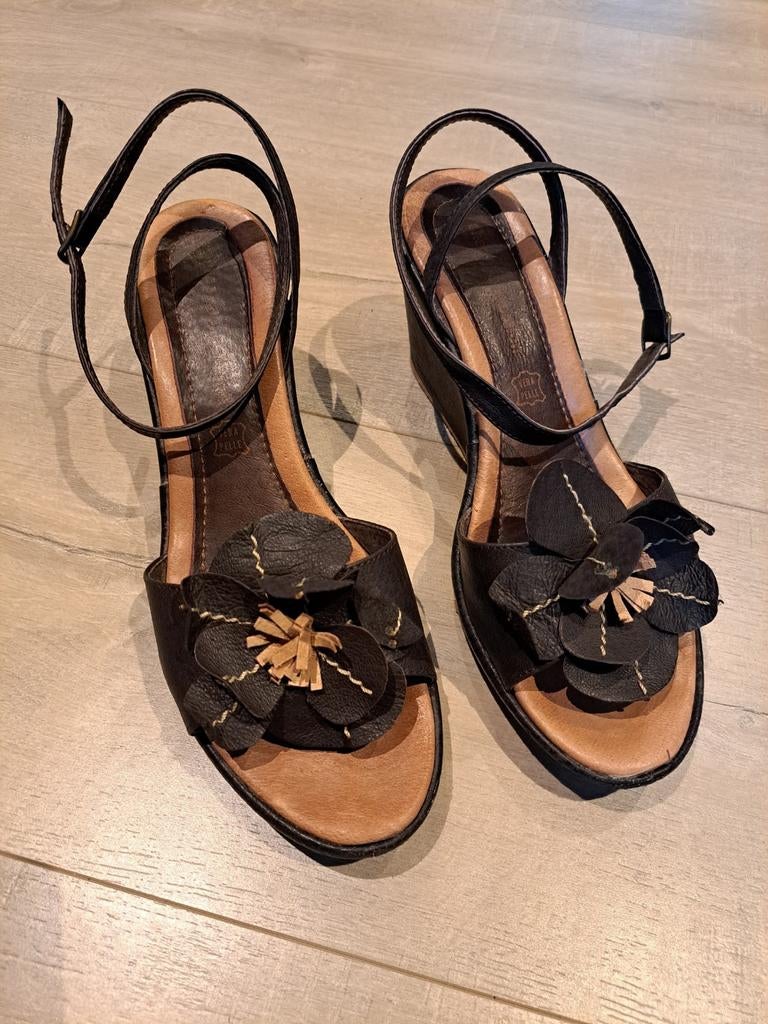 Te koop : Bruine lederen damesschoenen. Maat 39, Bruin, Ophalen of Verzenden, Schoenen met hoge hakken, Gedragen