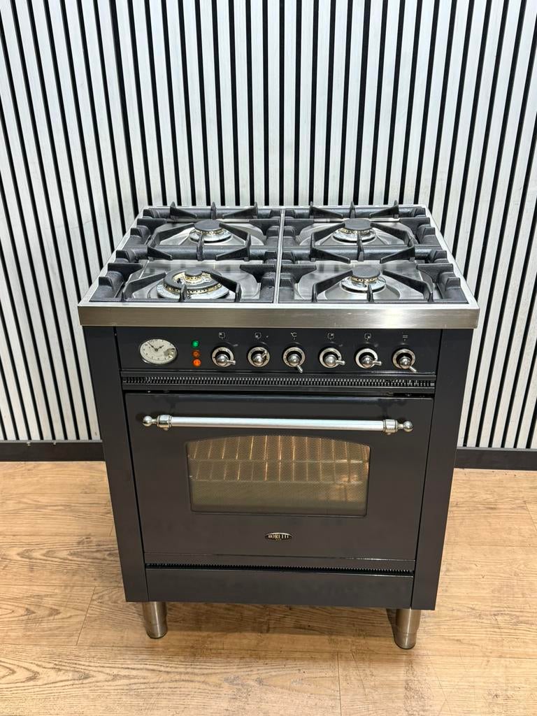 Luxe Boretti Fornuis 4 pits antraciet/chroom 60x70 cm, Ophalen of Verzenden, Zo goed als nieuw, Oven