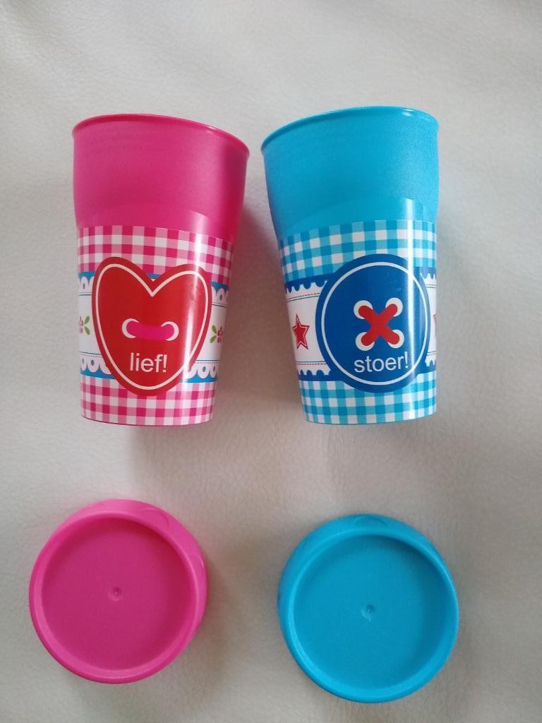 NIEUW 2 bekers van Lief! lifestyle roze en blauw, Ophalen of Verzenden, Nieuw, Blauw