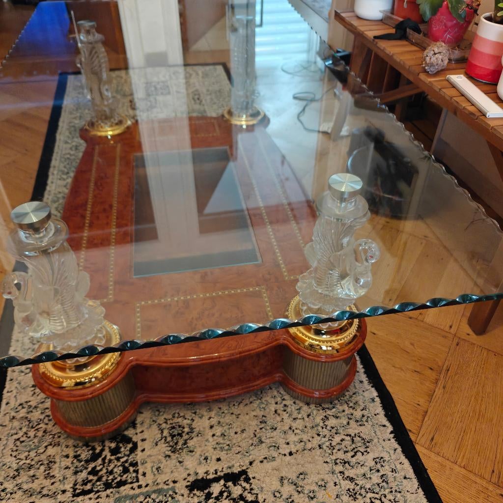 Table Basse Loupe de Bois & Cygnes en Cristal, 100 à 150 cm, Moins de 50 cm, Néoclassique, Verre