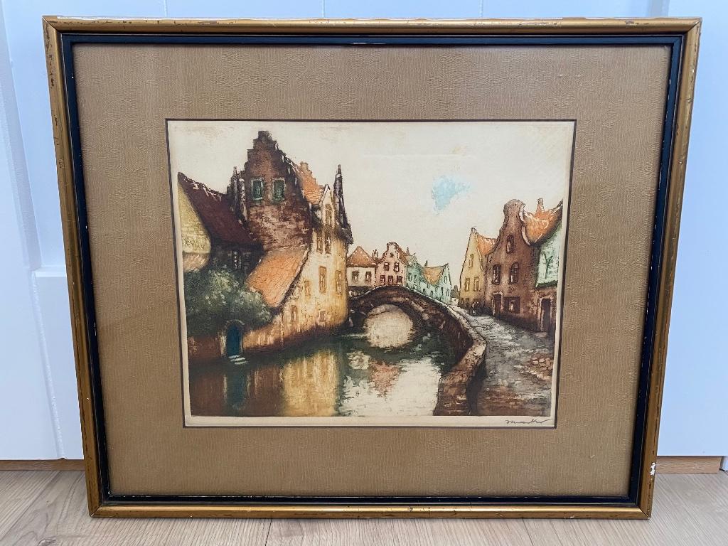 Gesigneerde kleurenets Florimond van Acker | Brugse school, Antiek en Kunst, Ophalen of Verzenden