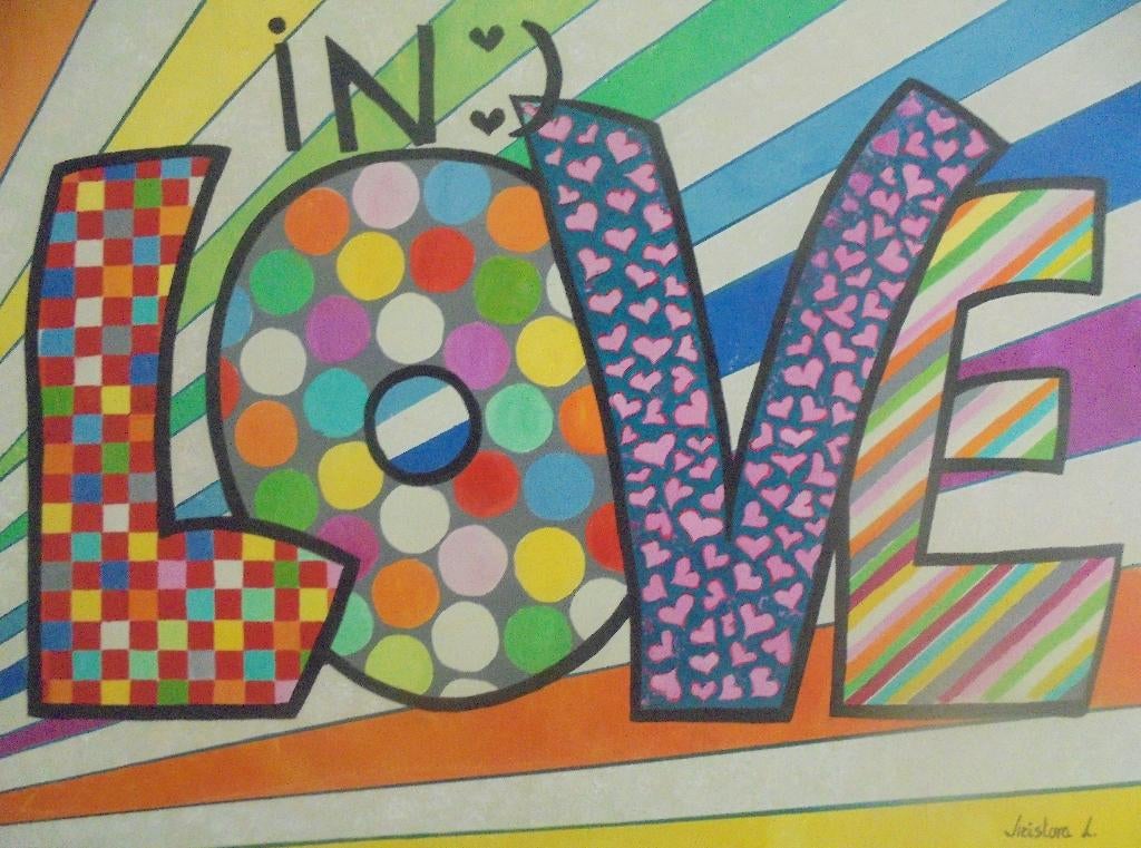 olieschilderij popart love (60x80) valentijn, Ophalen of Verzenden