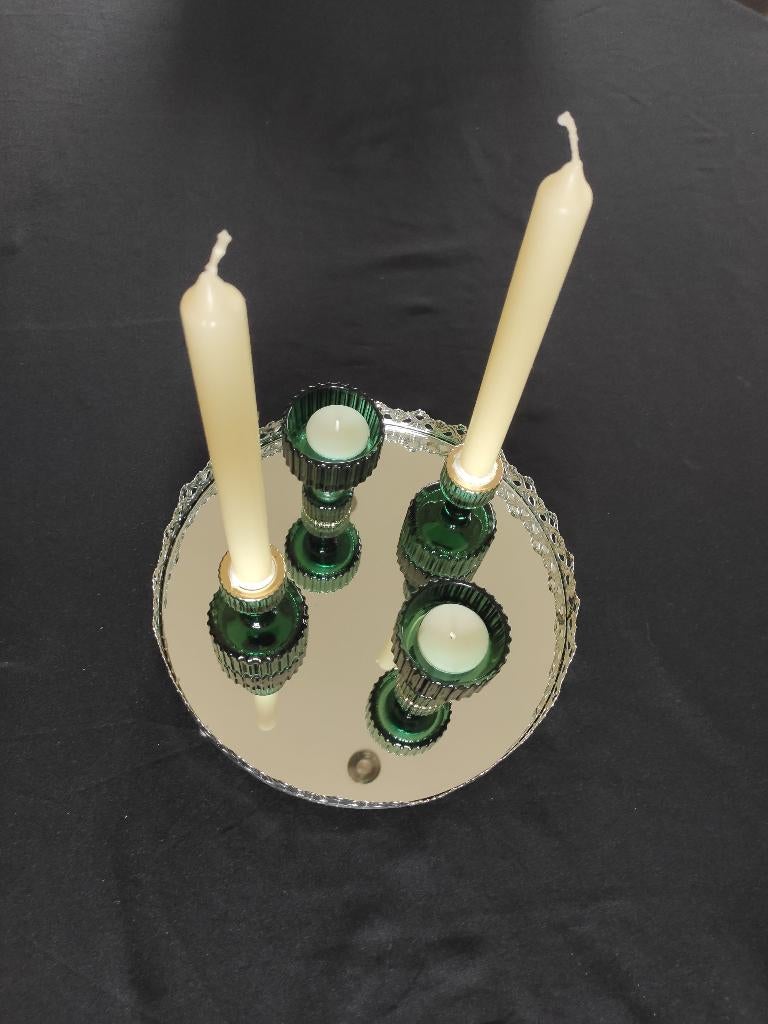 Vintage 4 gegroefde glazen kandelaars met gouden rand, Antiek en Kunst, Ophalen