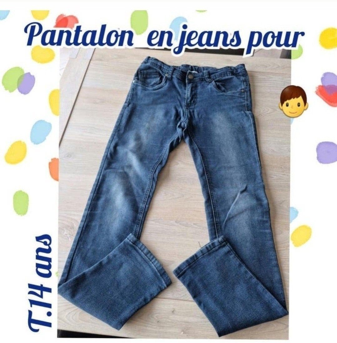 Pantalon pour garçon -bleu-T.14 ans, Enlèvement ou Envoi, Utilisé, Garçon, Pantalon