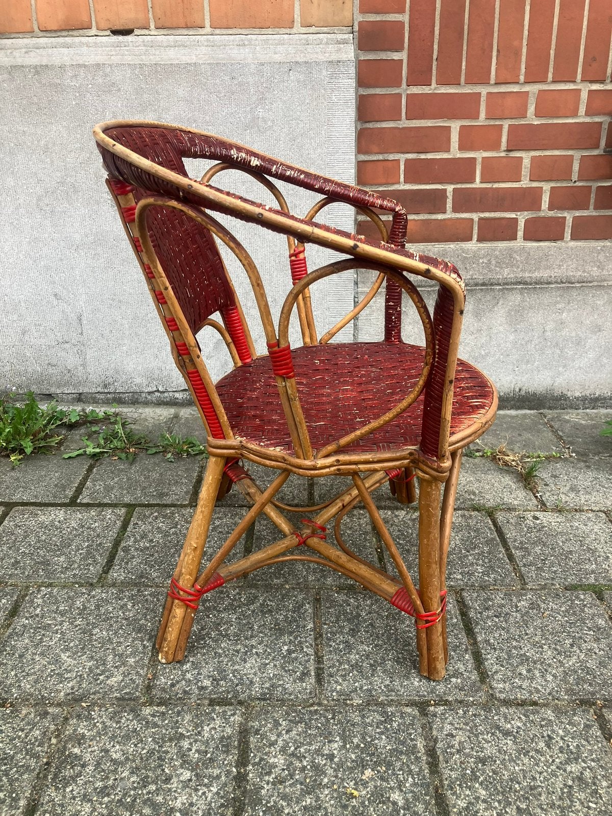 Chaise en osier enfant - couleur naturelle et bordeau rouge, Enlèvement